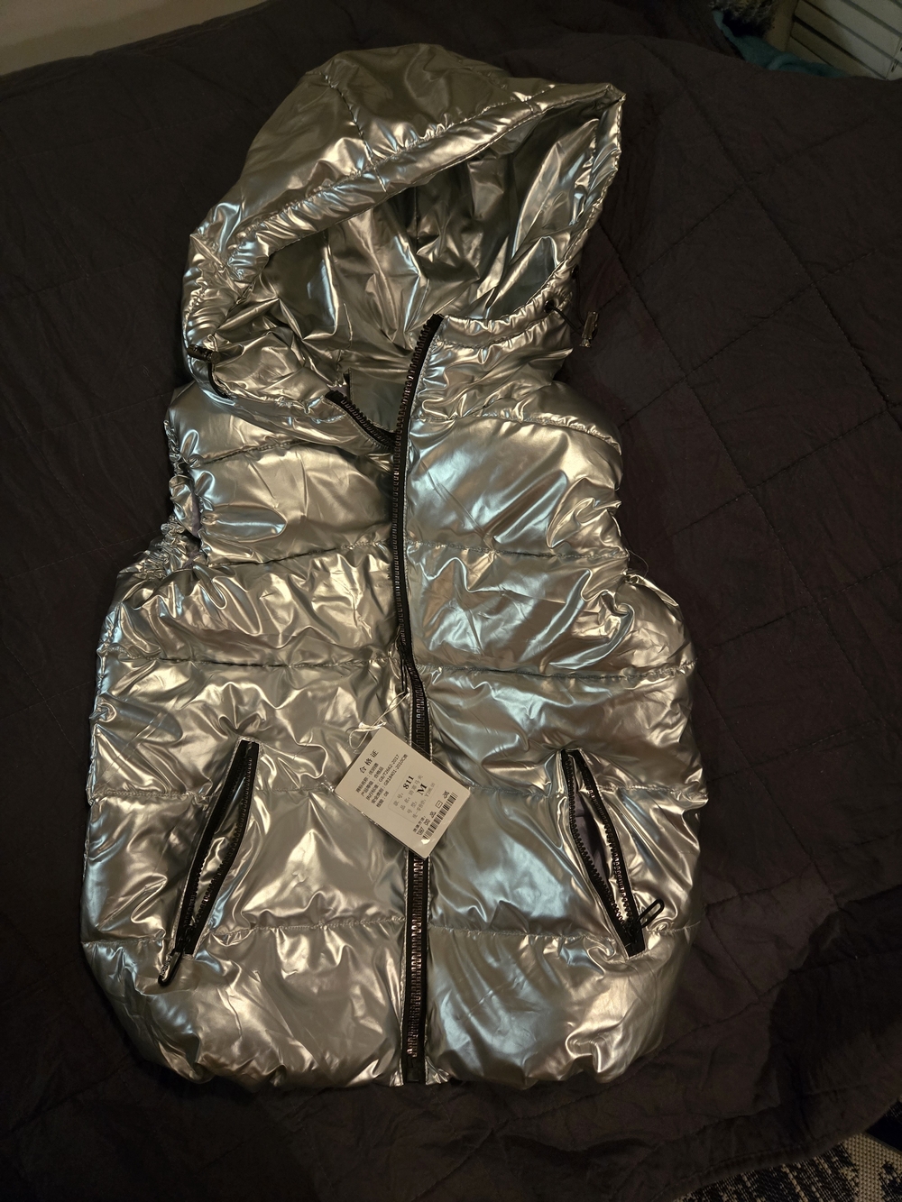 Hooded Silver Puffer Vest